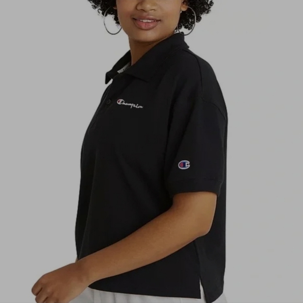 Champion Middleweight Cropped Short Sleeve Black Polo Women's Size Small